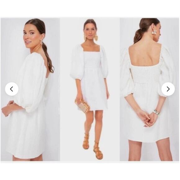 Tuckernuck Dresses & Skirts - Tuckernuck Annie Dress Smocked Mini Linen Size XS White Wedding Bachelorette